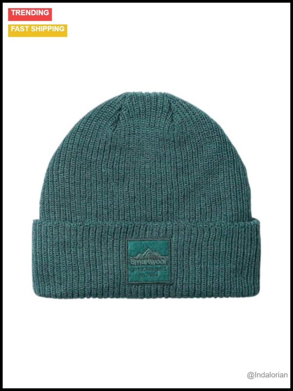 Merino Wool Double-Layer Rib Knit Patch Beanie Fitted Winter Hat